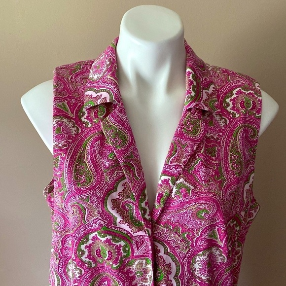 Talbots Women’s Pink Paisley Sleeveless Cotton Size 16 Fit & Flare Midi Dress - Picture 2 of 7